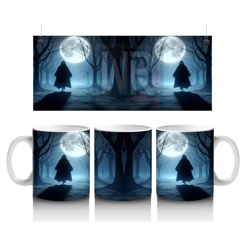 Gotik Koridorda Dolunayla Aydınlanan Cadı Silüeti Temalı Cadılar Bayramı Baskılı Kupa Bardak