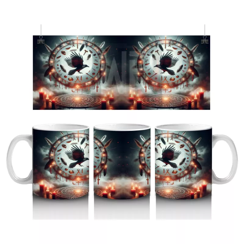 Göz Figürü ve Alevlerle Çevrelenmiş Gotik Büyü Temalı Cadılar Bayramı Baskılı Kupa