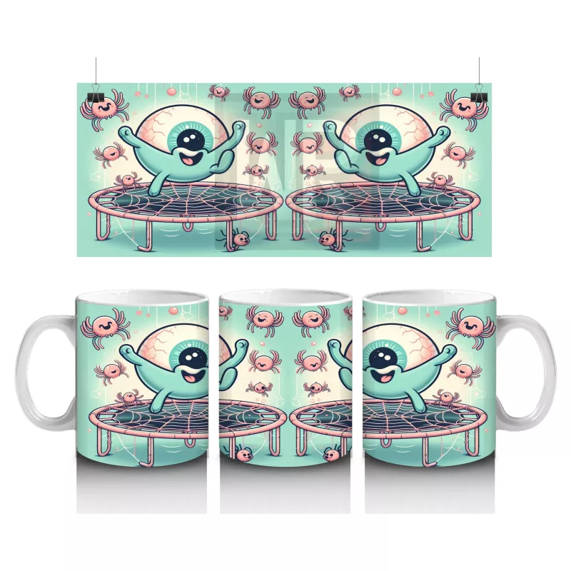 Göz Küresi Şekerlemeleriyle Süslenmiş Eğlenceli Cadılar Bayramı Baskılı Kupa Bardak