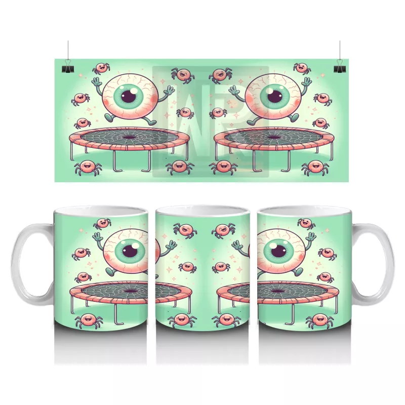 Göz Küresi ve Diş Şekerleriyle Renkli Cadılar Bayramı Baskılı Kupa