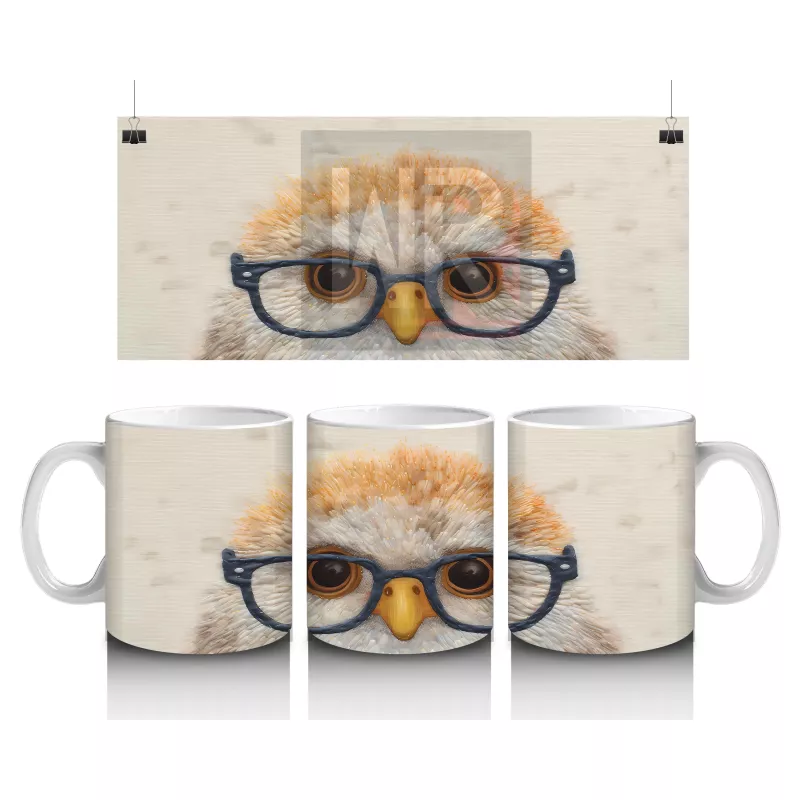 Gözlüklü Sevimli Baykuş Portresi – Baskılı Kahve Kupası