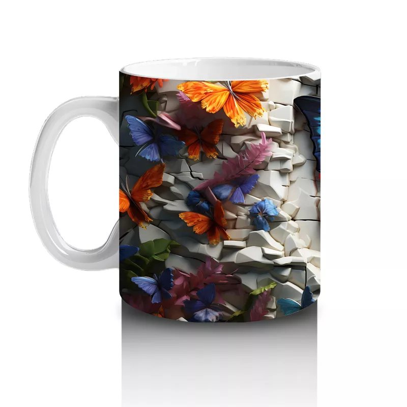 Granit Doku Üzerinde Mavi Kelebek – Baskılı Kahve Kupası - 2