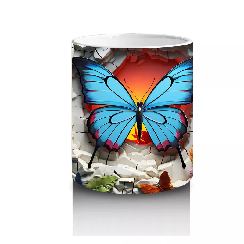 Granit Doku Üzerinde Mavi Kelebek – Baskılı Kahve Kupası - 3