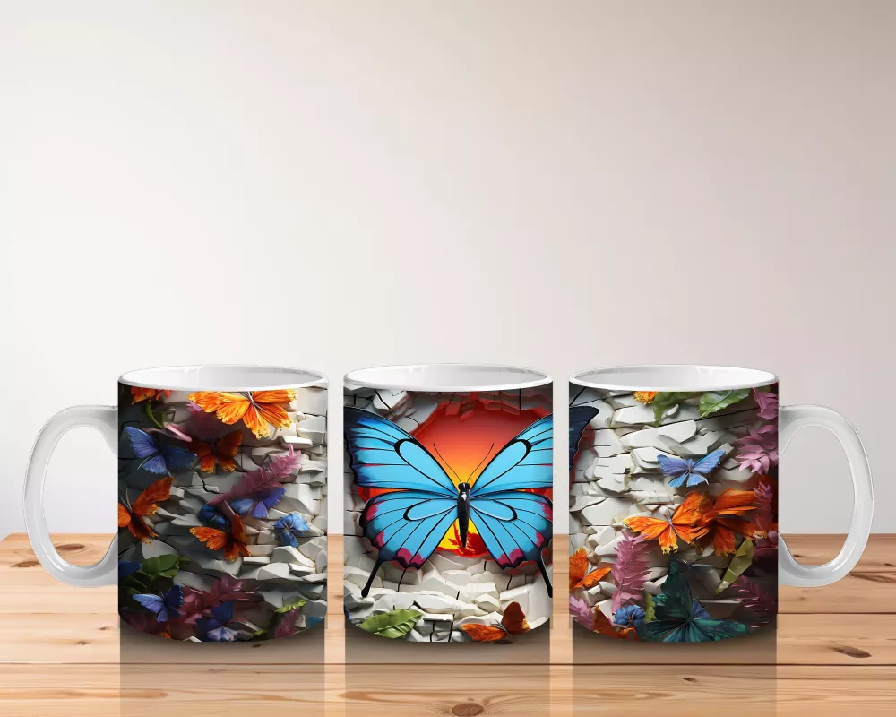 Granit Doku Üzerinde Mavi Kelebek – Baskılı Kahve Kupası - 5