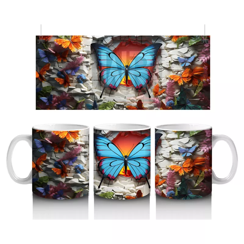 Granit Doku Üzerinde Mavi Kelebek – Baskılı Kahve Kupası