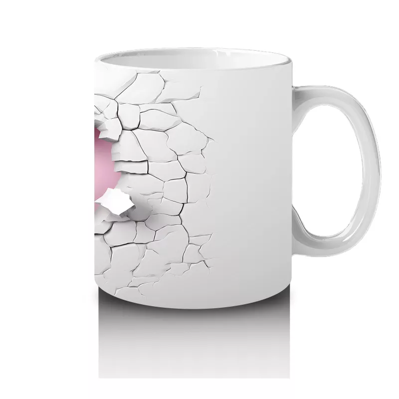 Gri Duvarda Çift Kanatlı Pembe Kelebek – Baskılı Kahve Kupası - 4