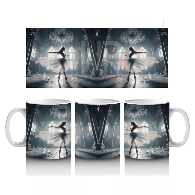 Gri Tonlarda Sisli İskelet Portresi Figürlü Gotik Baskılı Kupa