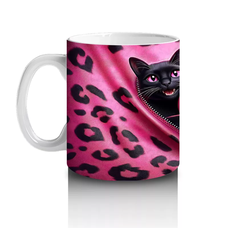 Gri Tüylü Kediler Arasında Kalpli Peluş – Baskılı Kahve Kupası - 2