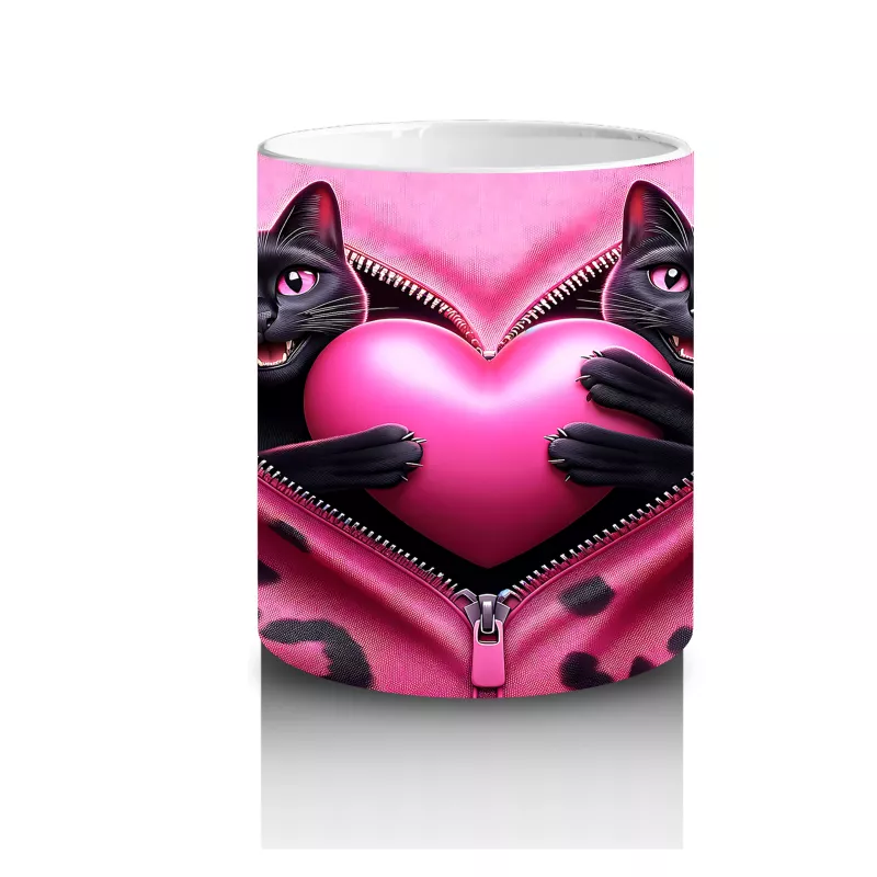 Gri Tüylü Kediler Arasında Kalpli Peluş – Baskılı Kahve Kupası - 3