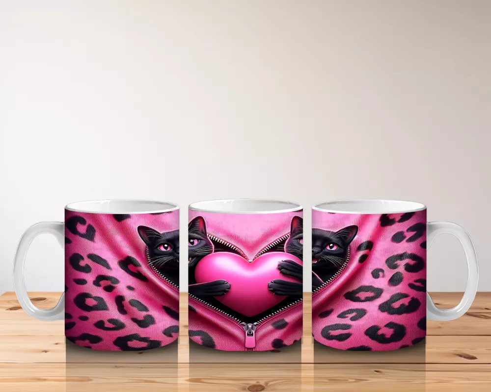 Gri Tüylü Kediler Arasında Kalpli Peluş – Baskılı Kahve Kupası - 5