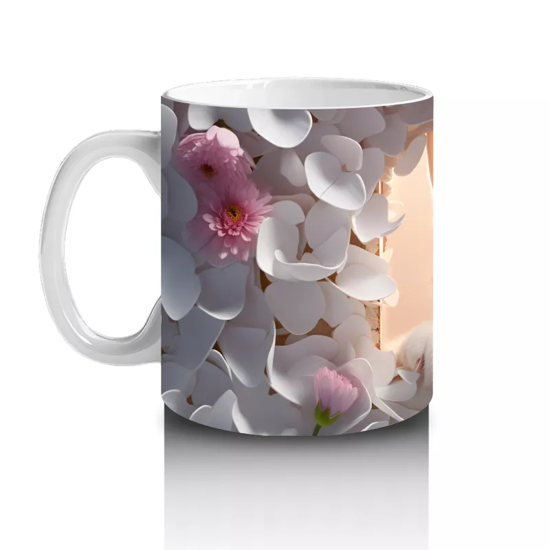 Gri Yapraklar Arasında Meraklı Kedi – Baskılı Kahve Kupası - 2