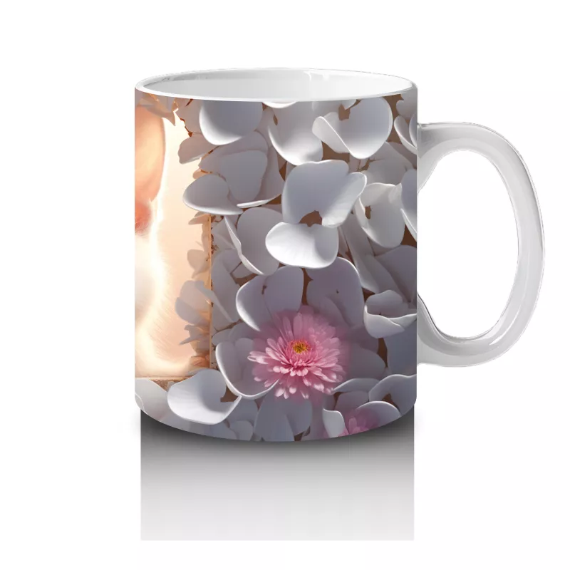 Gri Yapraklar Arasında Meraklı Kedi – Baskılı Kahve Kupası - 4