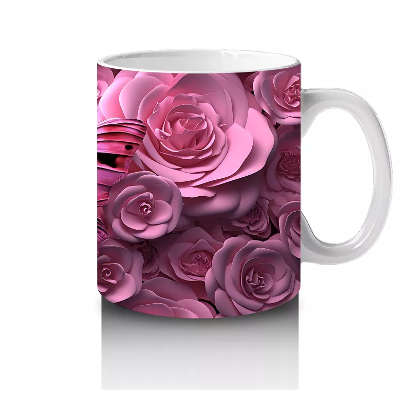 Gül Buketi Arasında Parlayan Pembe Kelebek Deseni - Baskılı kahve kupası - 4