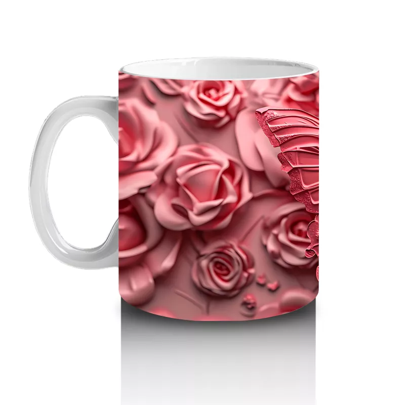 Gül Buketi Üzerinde Parlayan Kelebek – Baskılı Kahve Kupası - 2