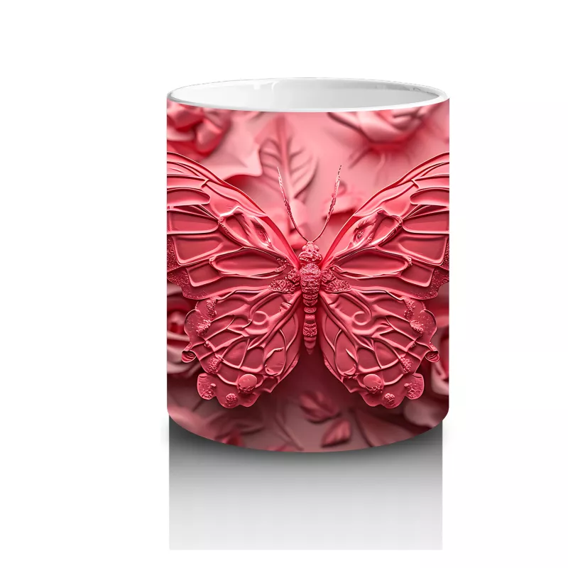 Gül Buketi Üzerinde Parlayan Kelebek – Baskılı Kahve Kupası - 3