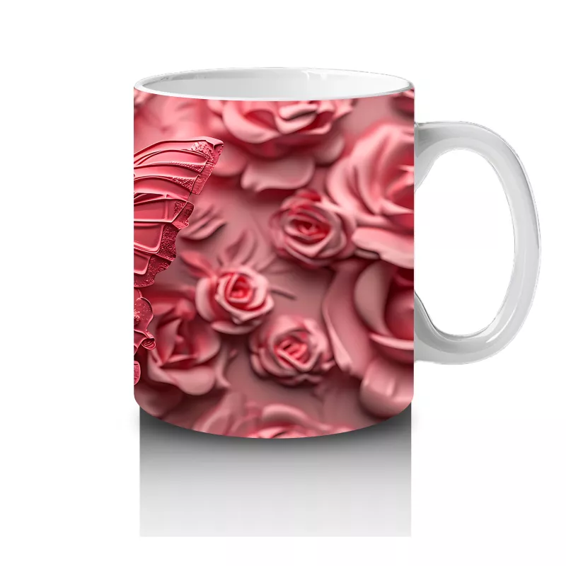 Gül Buketi Üzerinde Parlayan Kelebek – Baskılı Kahve Kupası - 4