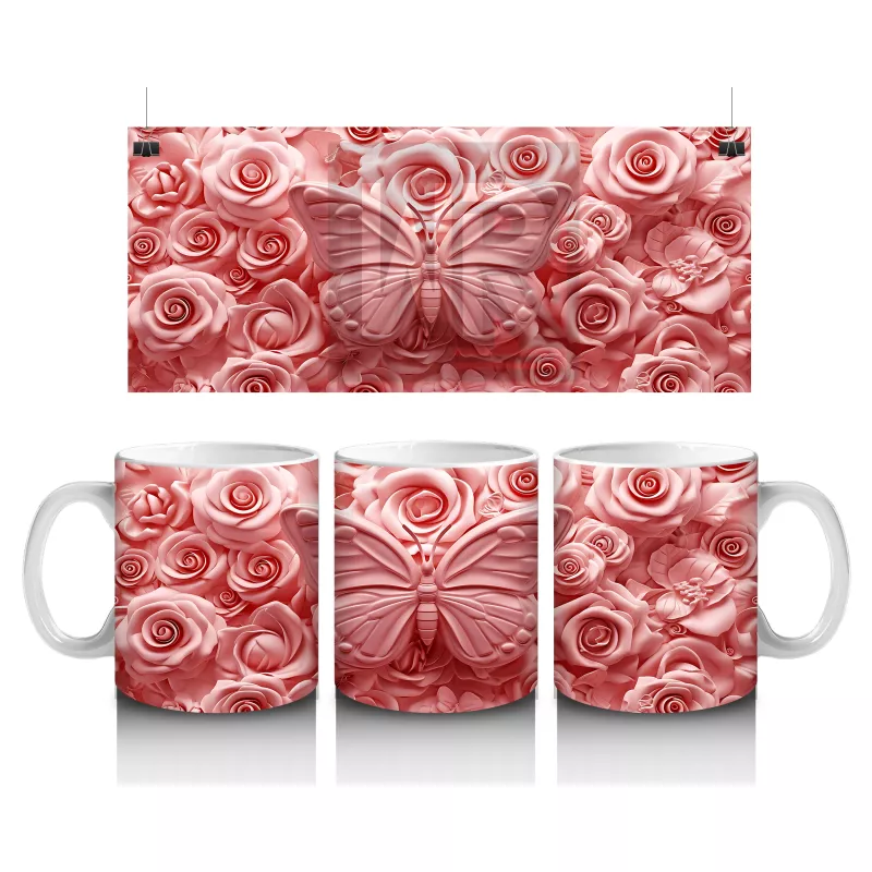 Gül Buketiyle Dolu Kalpli Arka Plan – Baskılı Kahve Kupası
