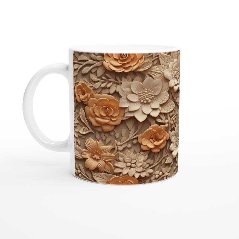 Gül Dokunuşlu Rölyef Çiçek Desenli Kupa Bardak