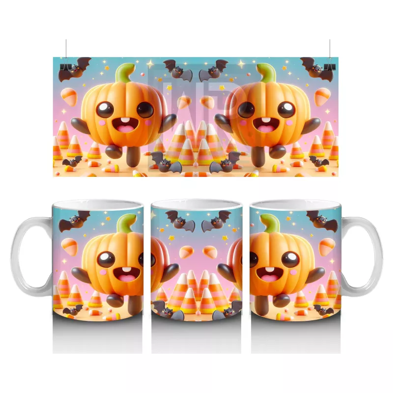 Gülen Balkabakları ve Şekerlemelerle Sevimli Cadılar Bayramı Baskılı Kupa Bardak