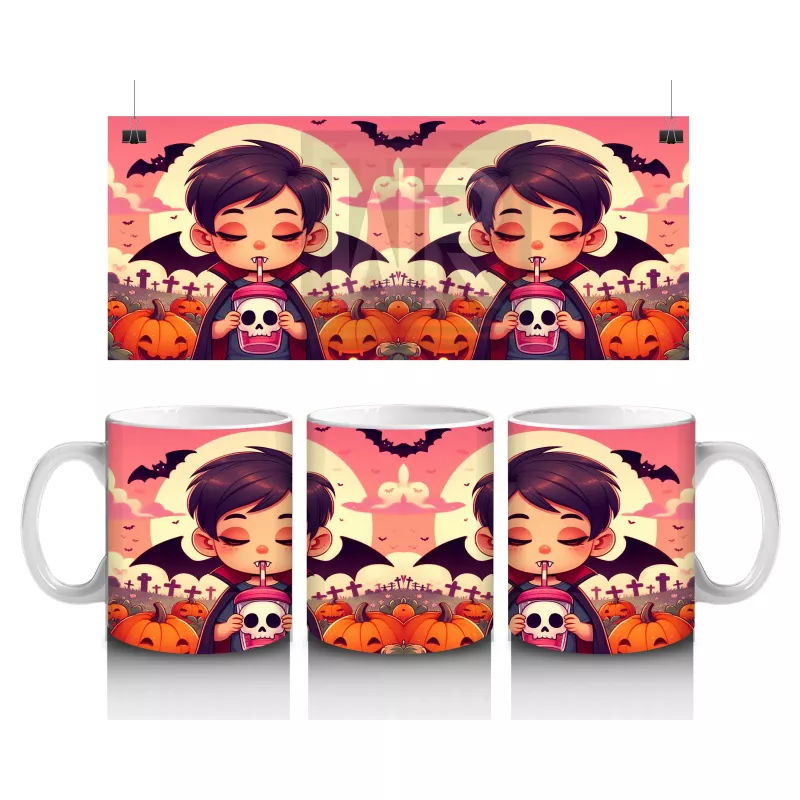 Gülen Cadı Kız Figürlü Çocuklara Özel Tatlı Cadılar Bayramı Baskılı Kupa Bardak