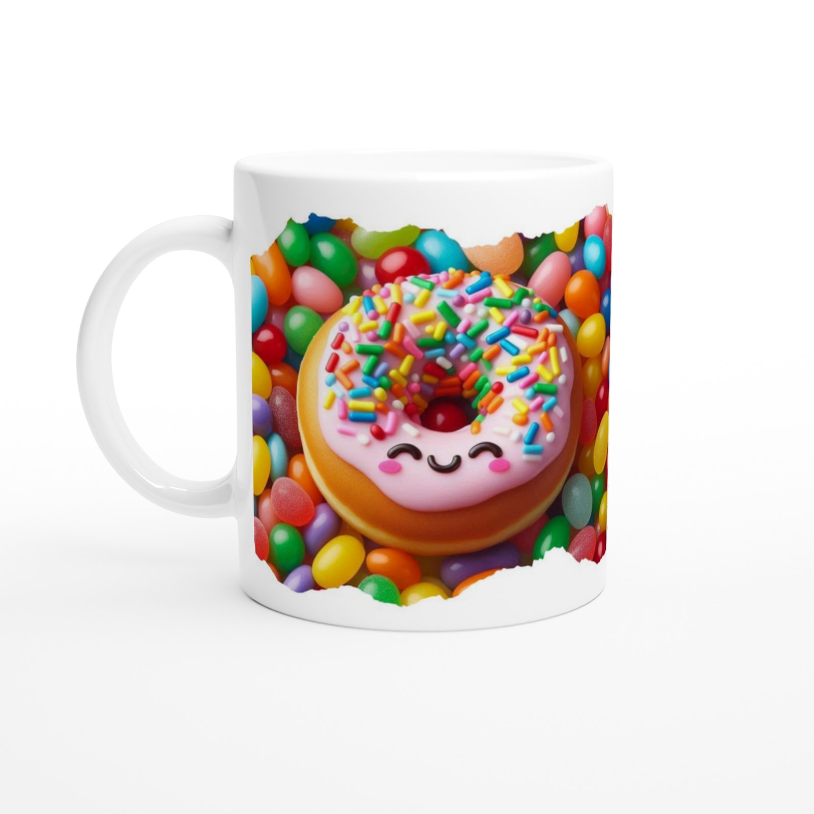 Gülen Donut ve Renkli Şekerler Temalı Çocuklara Özel Baskılı Kupa Bardak - 2