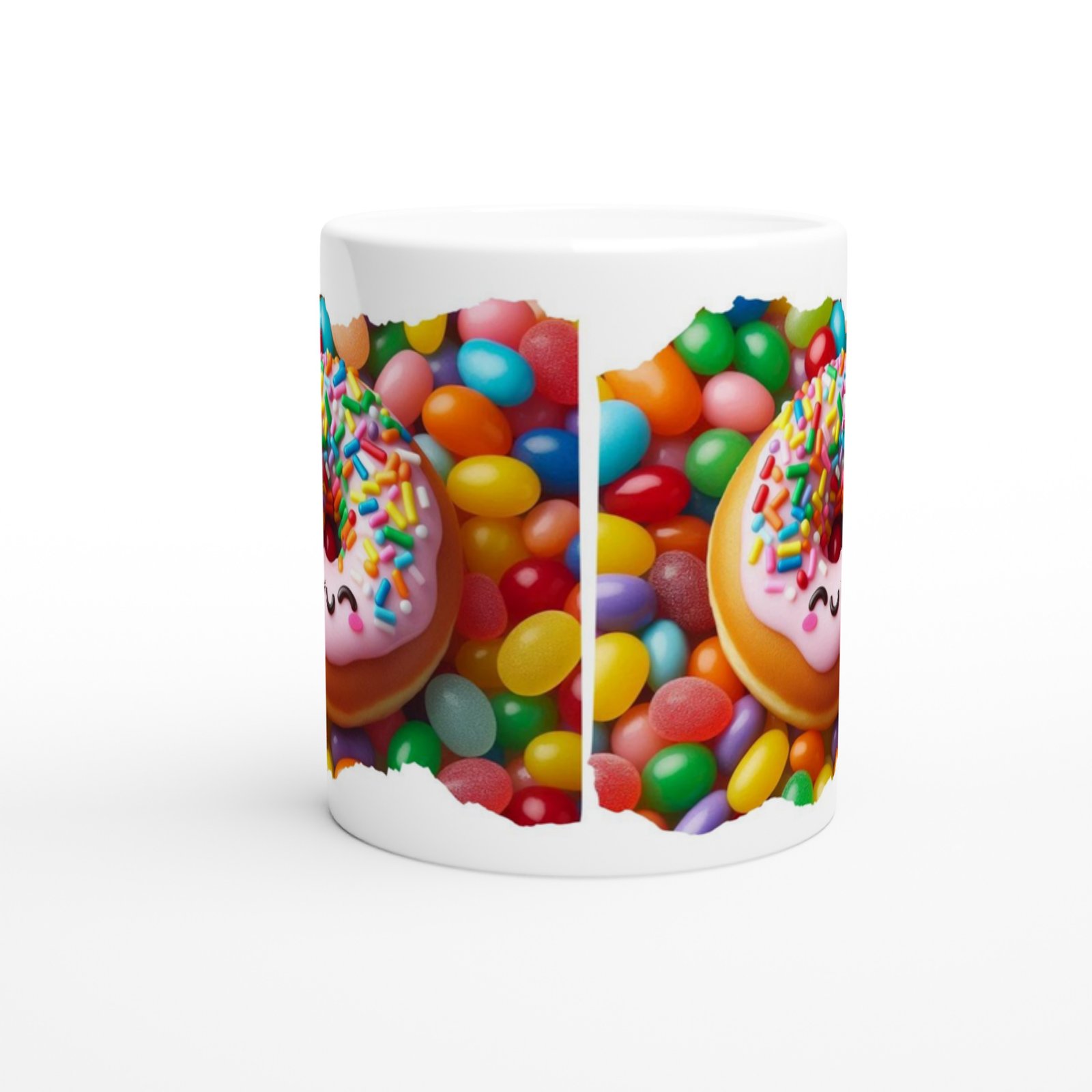 Gülen Donut ve Renkli Şekerler Temalı Çocuklara Özel Baskılı Kupa Bardak - 3