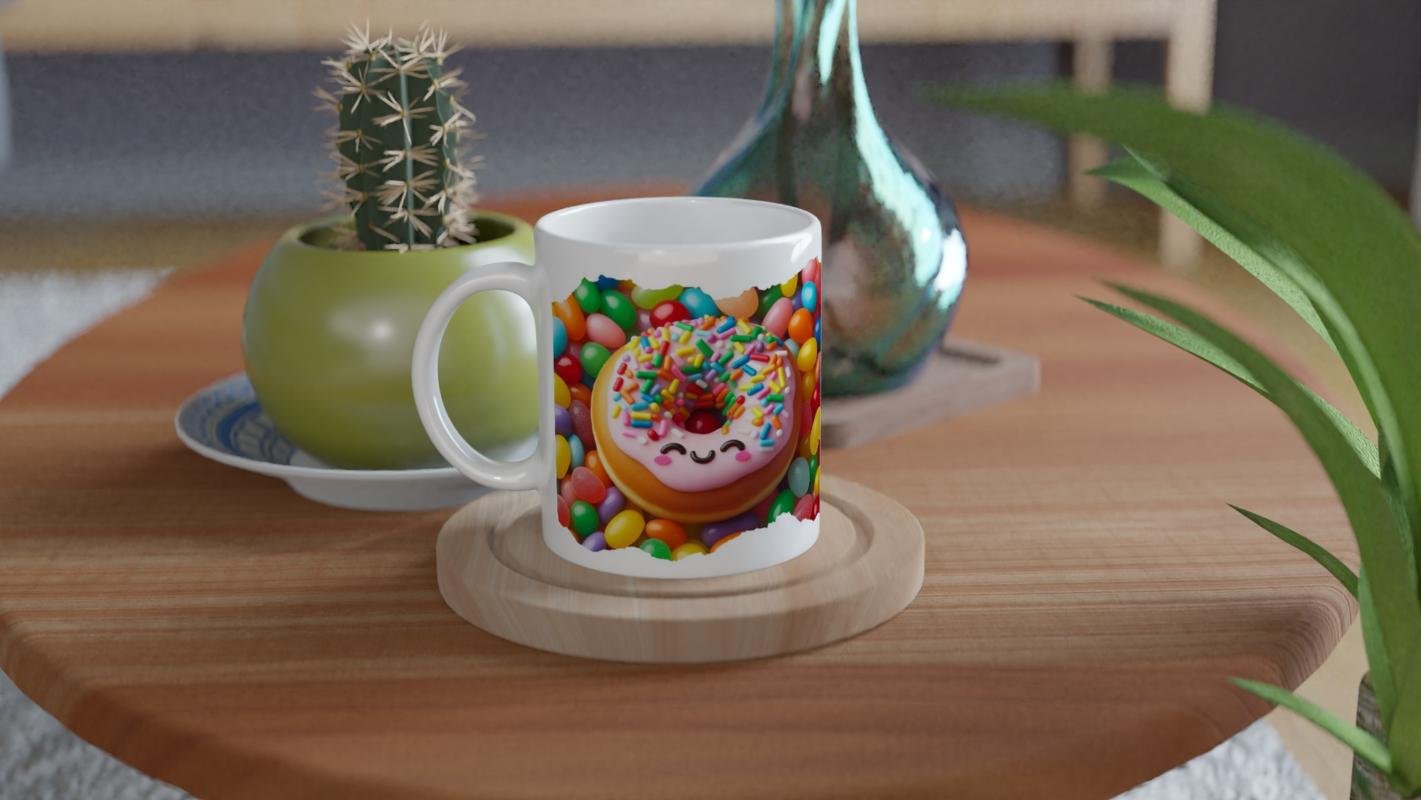 Gülen Donut ve Renkli Şekerler Temalı Çocuklara Özel Baskılı Kupa Bardak - 4