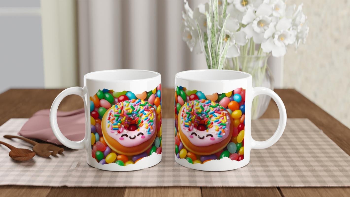 Gülen Donut ve Renkli Şekerler Temalı Çocuklara Özel Baskılı Kupa Bardak - 5