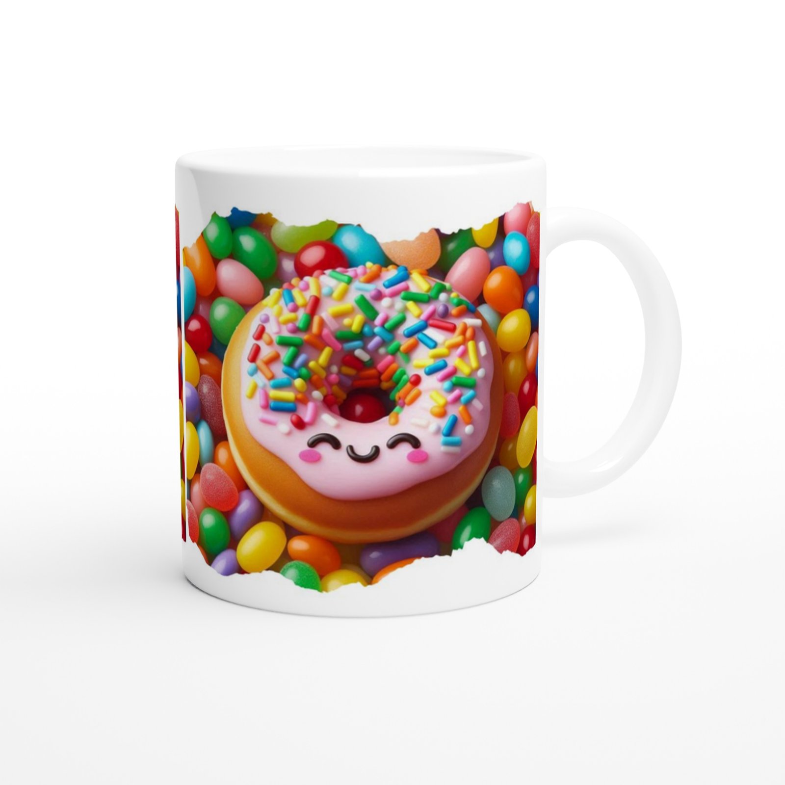 Gülen Donut ve Renkli Şekerler Temalı Çocuklara Özel Baskılı Kupa Bardak