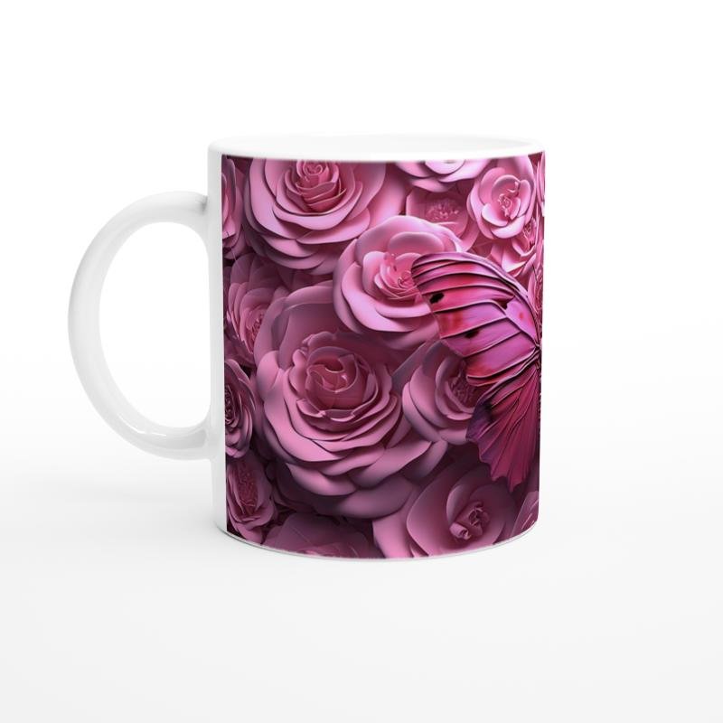 Güller Arasında Pembe Kelebek Temalı Baskılı Kupa Bardak - 2