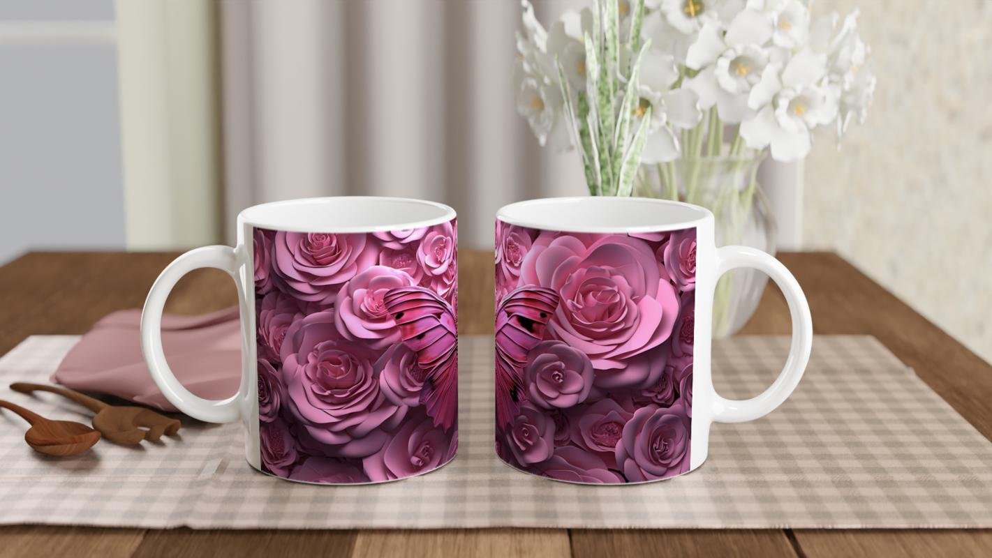 Güller Arasında Pembe Kelebek Temalı Baskılı Kupa Bardak - 5