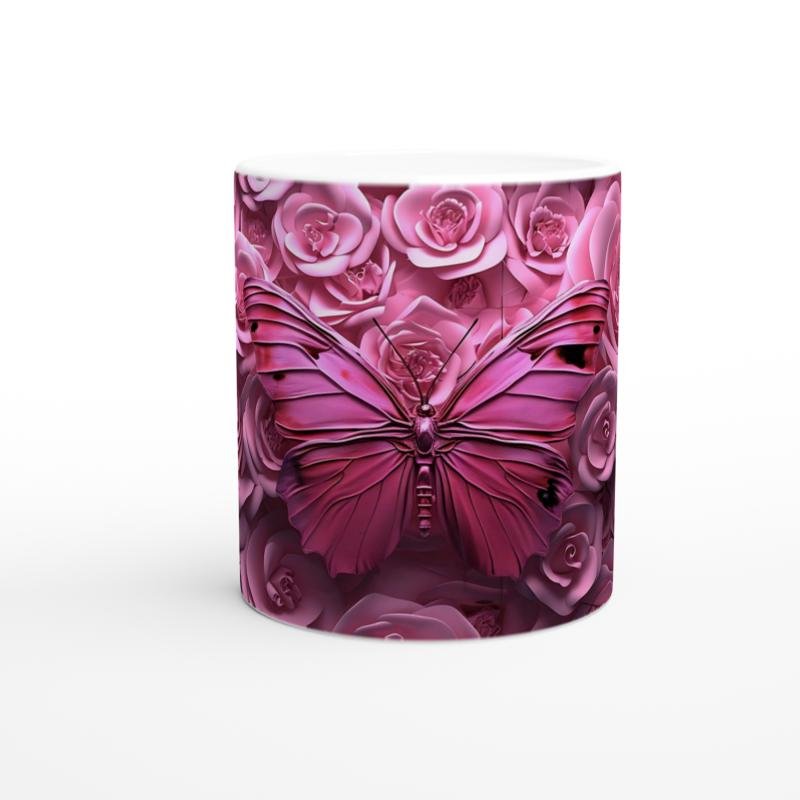 Güller Arasında Pembe Kelebek Temalı Baskılı Kupa Bardak