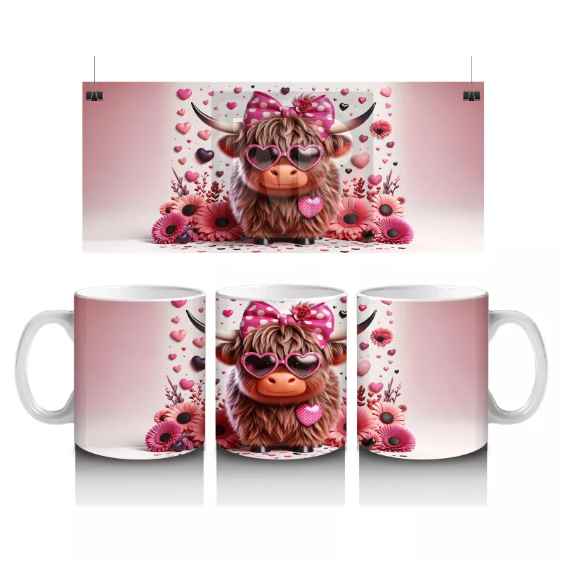 Güllerle Çevrili Kalpli Boğa Figürü – Baskılı Kahve Kupası