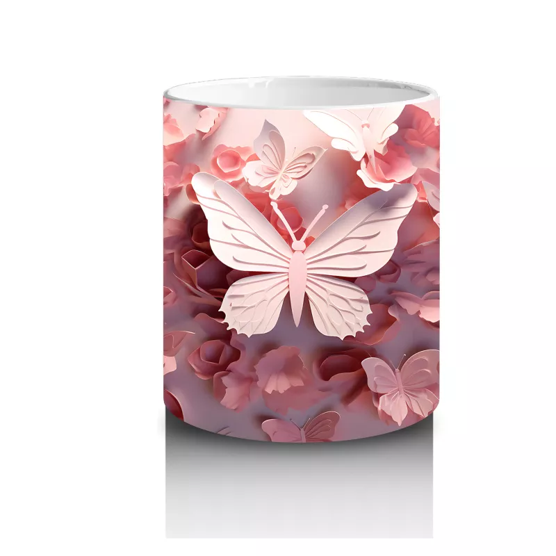 Güllerle Kaplı Zeminde Beyaz Kelebek – Baskılı Kahve Kupası - 3