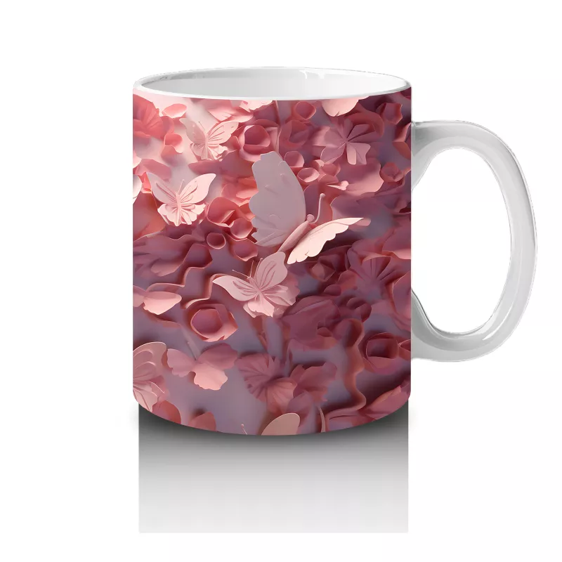 Güllerle Kaplı Zeminde Beyaz Kelebek – Baskılı Kahve Kupası - 4