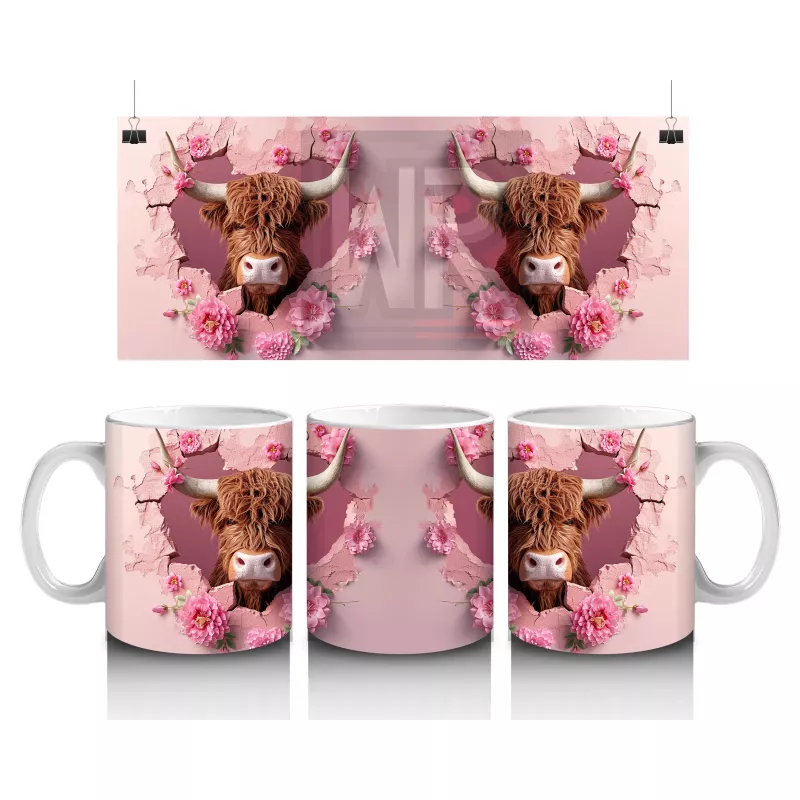 Güllerle Süslenmiş Boğa Figürleri – Baskılı Kahve Kupası