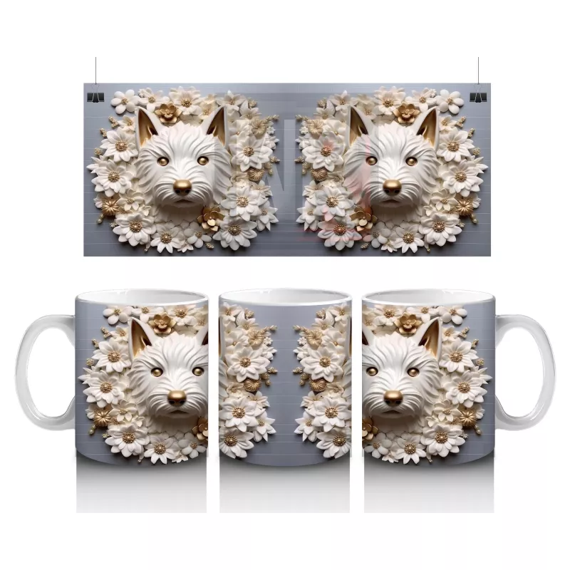 Güllerle Süslenmiş Simetrik Kedi Yüzleri – Baskılı Kahve Kupası