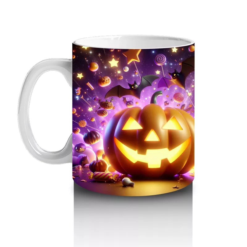 Gülümseyen Balkabakları ve Işıltılı Arka Planla Cadılar Bayramı Baskılı Kupa Bardak - 2