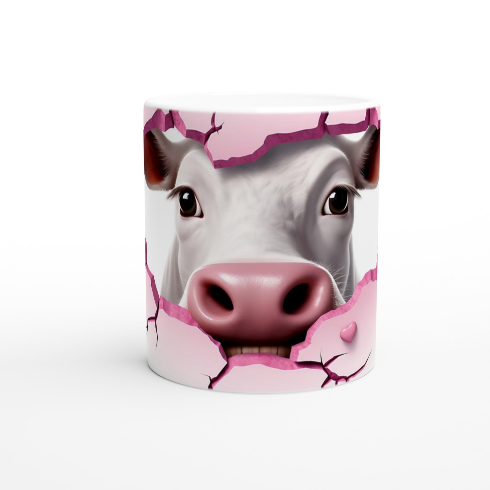 Gülümseyen İnek ve Kalpli Çatlak Duvar Temalı Baskılı Kupa Bardak