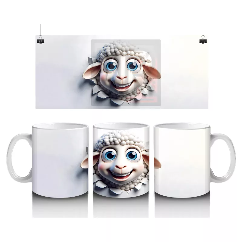 Gülümseyen Mavi Gözlü Sevimli Kuzu – Baskılı Kahve Kupası