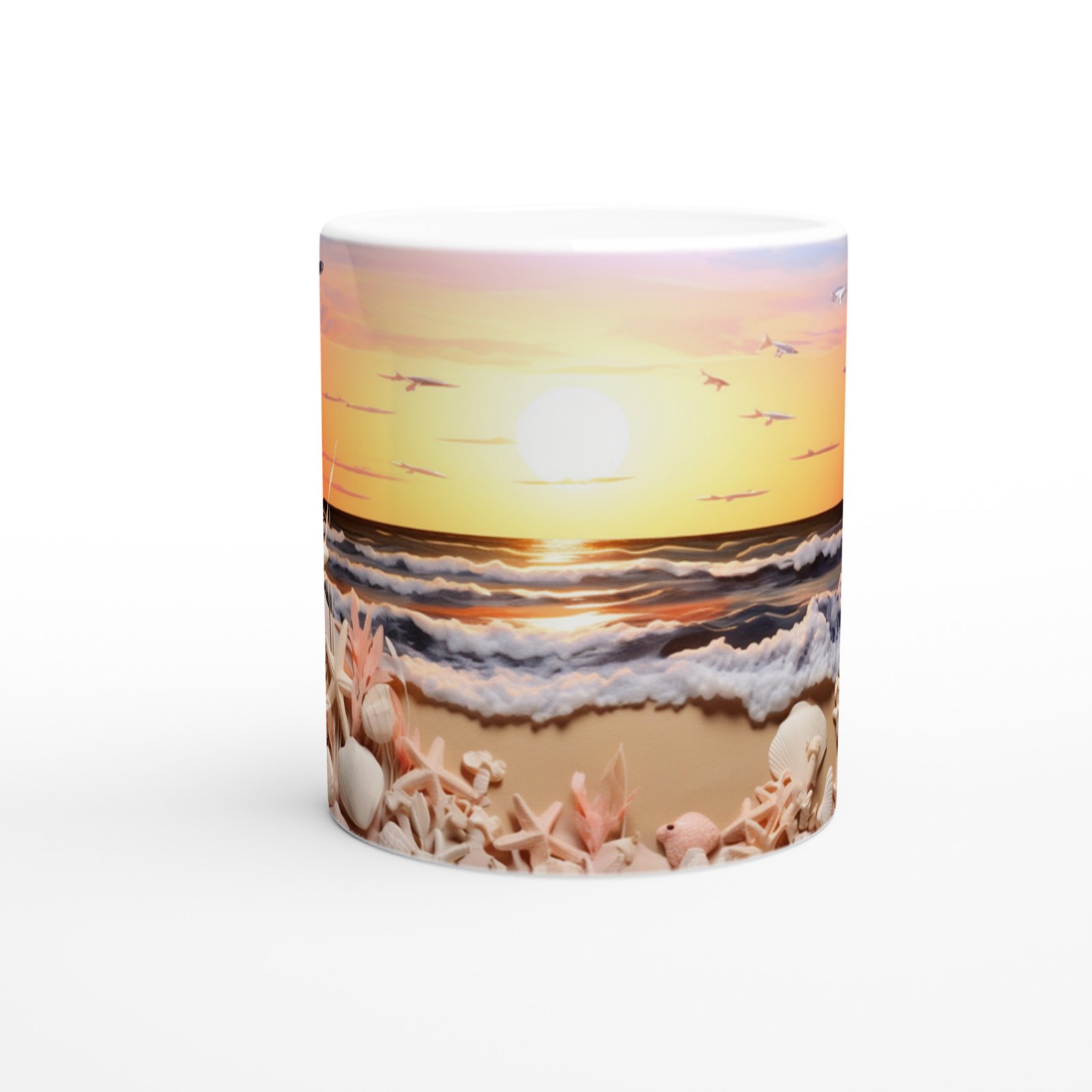 Gün Batımı Işığında Yıldızlar ve Kabuklar Su Altı Temalı Kupa Bardak