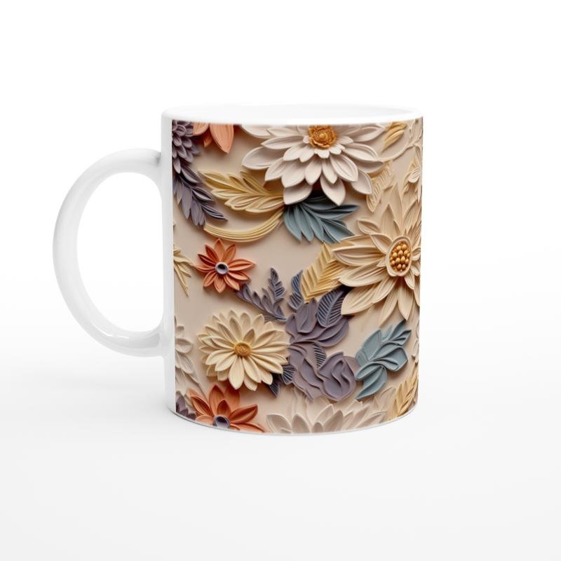 Gün Batımı Işıltılı Rölyef Çiçekli Kupa Bardak