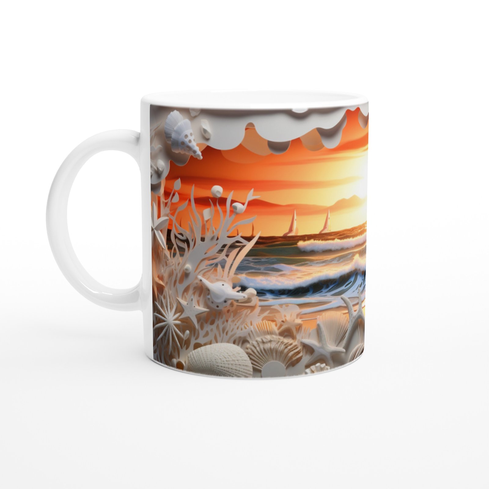 Gün Batımında Deniz ve Mercanlar Su Altı Temalı Kupa Bardak - 2