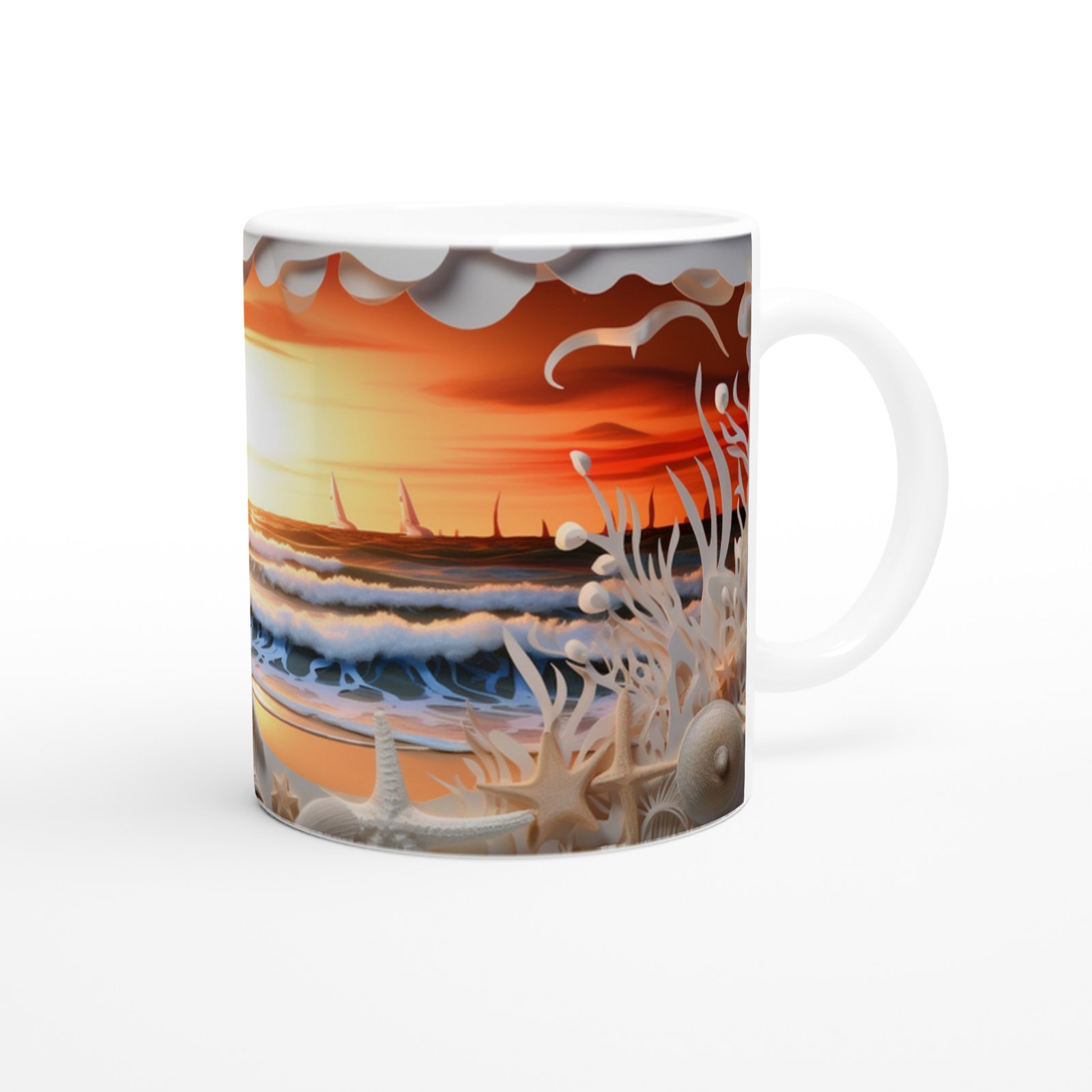 Gün Batımında Deniz ve Mercanlar Su Altı Temalı Kupa Bardak - 3