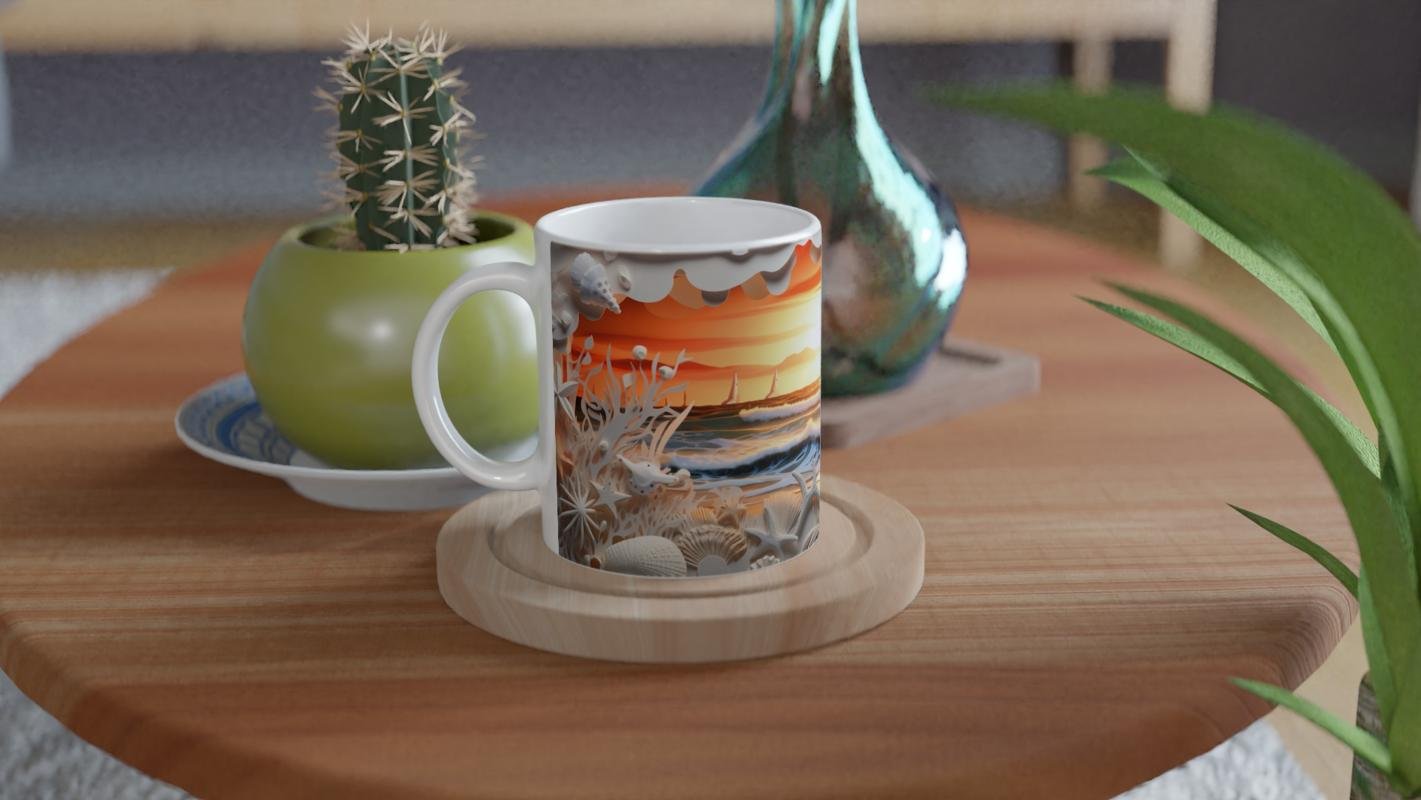 Gün Batımında Deniz ve Mercanlar Su Altı Temalı Kupa Bardak - 4