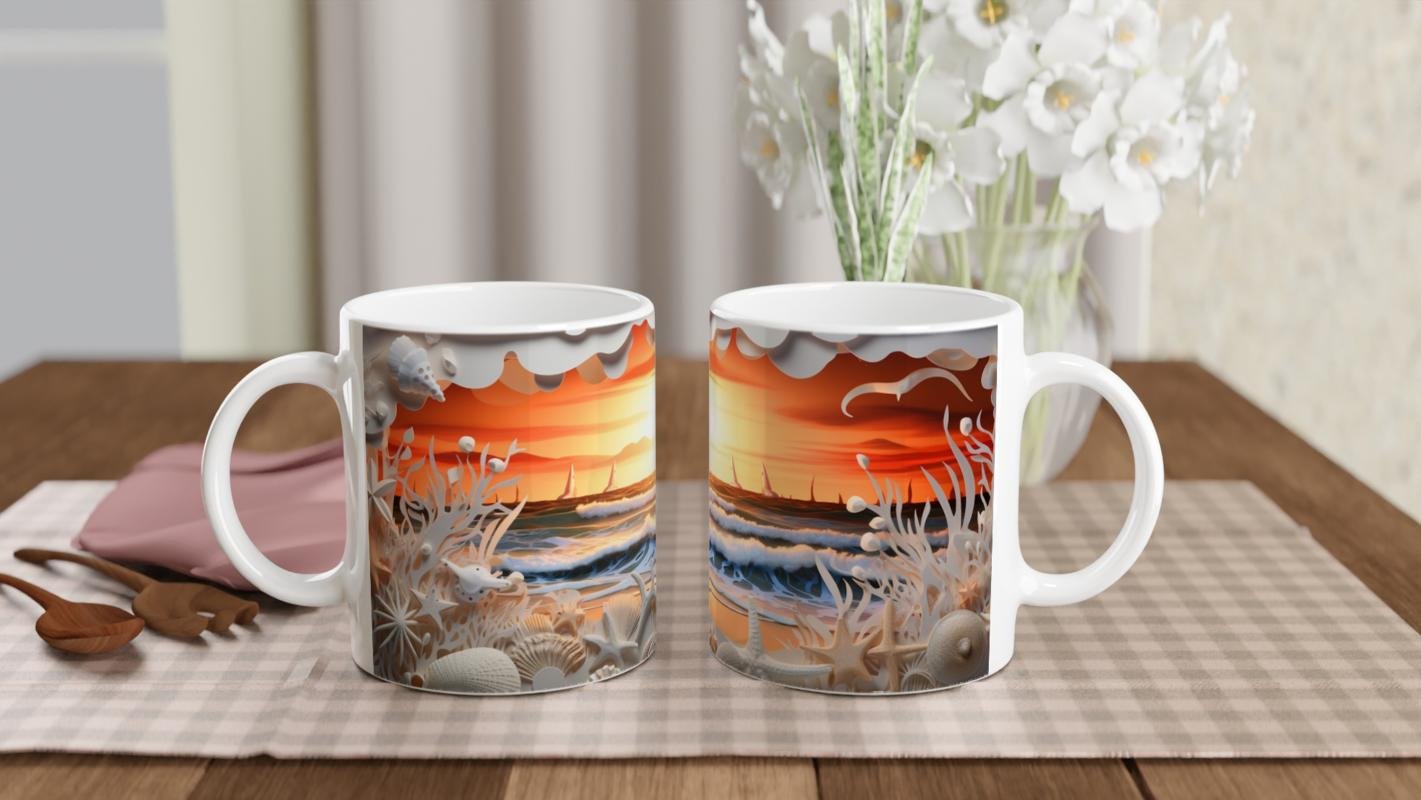 Gün Batımında Deniz ve Mercanlar Su Altı Temalı Kupa Bardak - 5