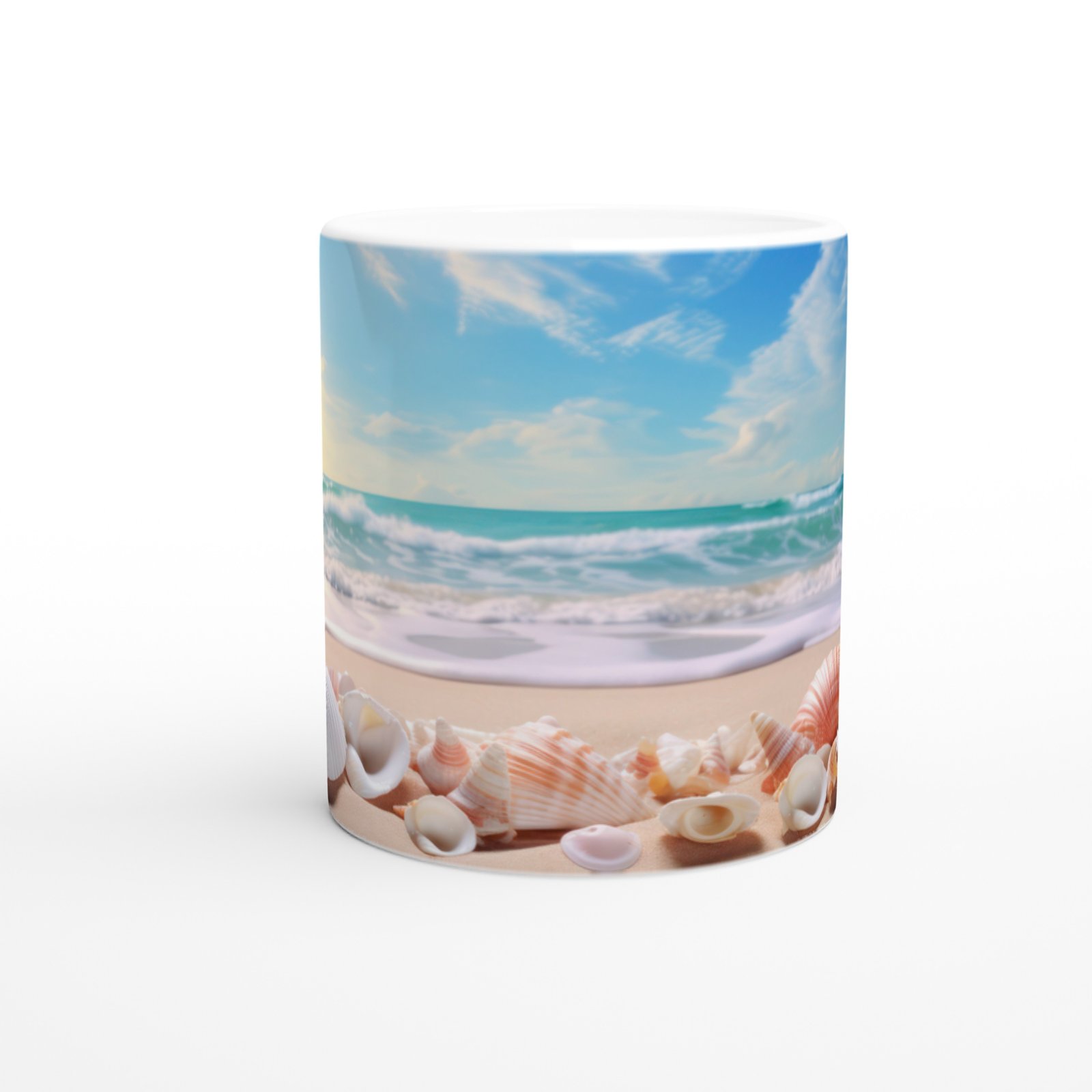 Güneşli Sahilde Deniz Kabukları Su Altı Temalı Kupa Bardak