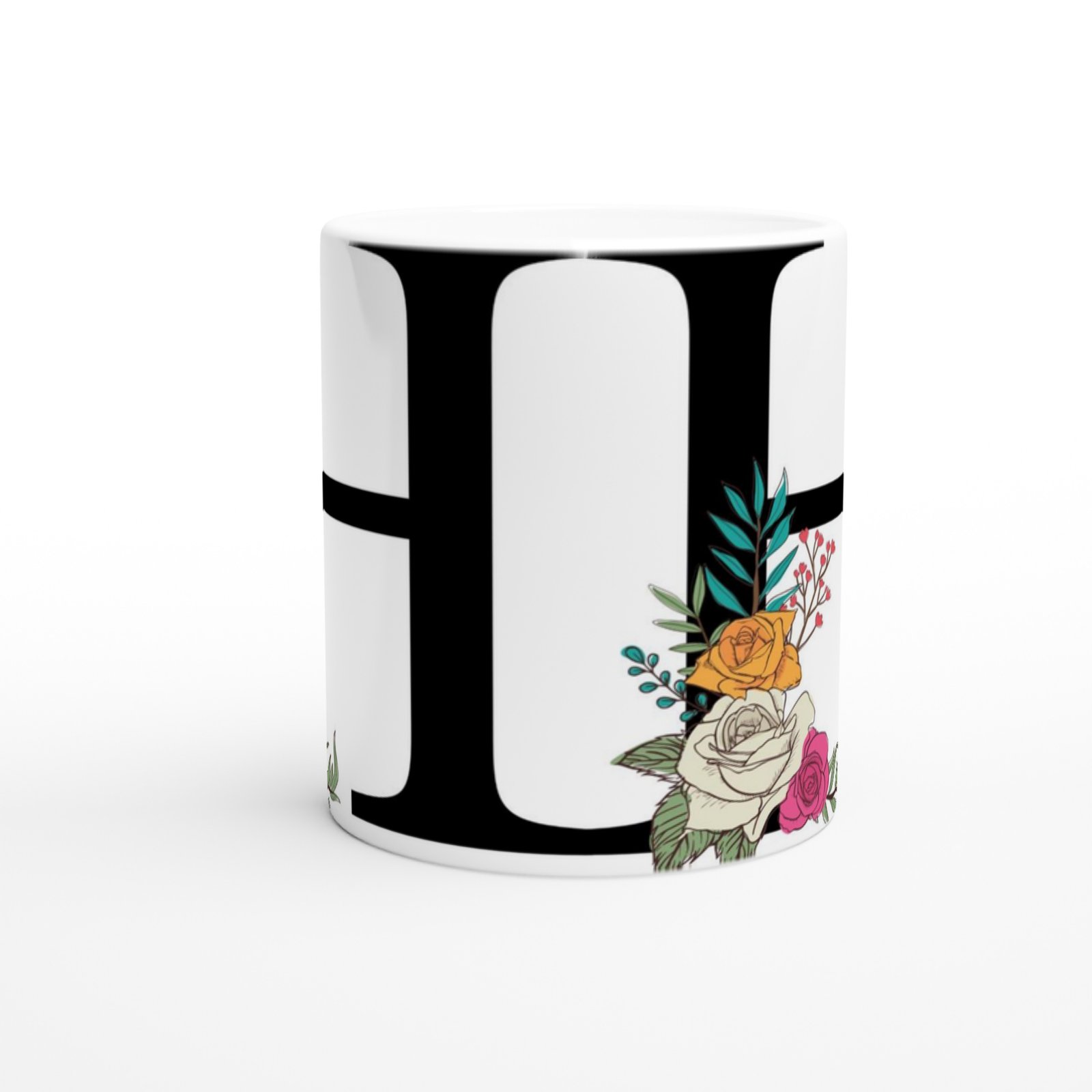 H Harfi Çiçek Motifli Kupa Bardak - 2