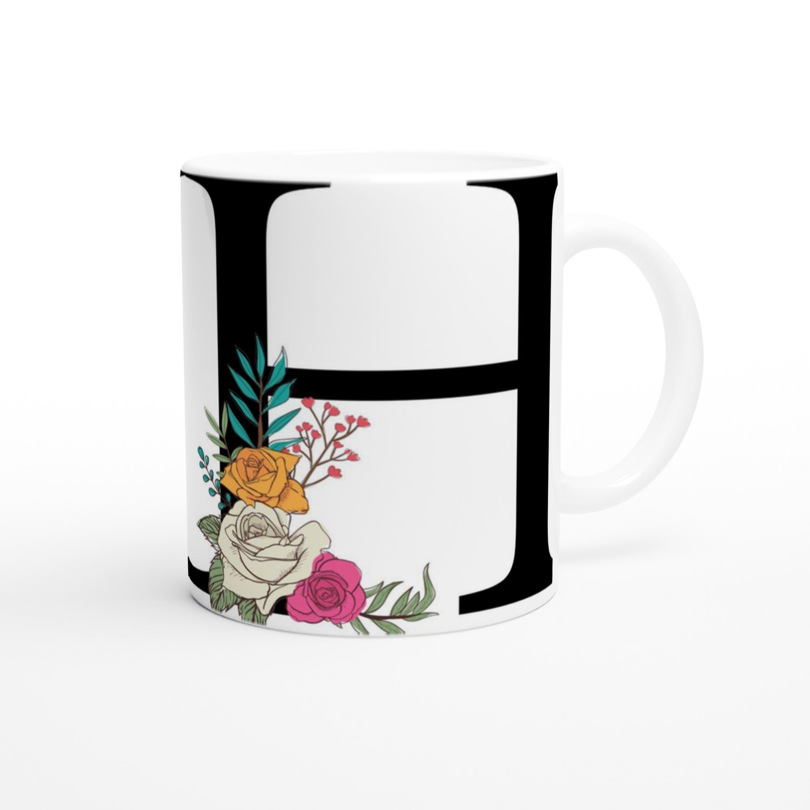 H Harfi Çiçek Motifli Kupa Bardak - 3