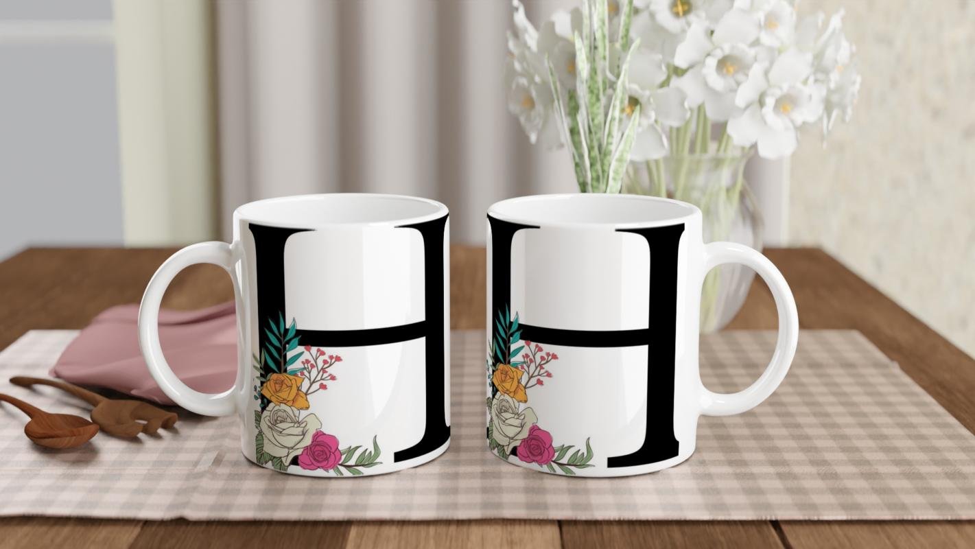 H Harfi Çiçek Motifli Kupa Bardak - 5